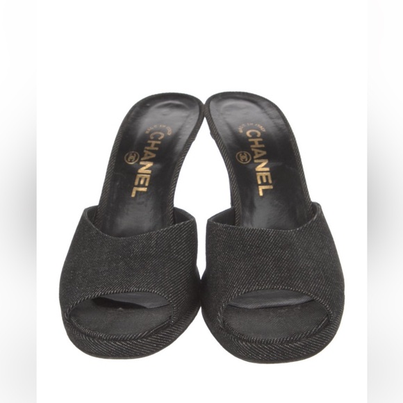 Shoes - Vintage Chanel denim mules